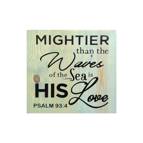 Mightier than the waves – 14 x 14 inches – Wooden Wall Plaque – Sage Black