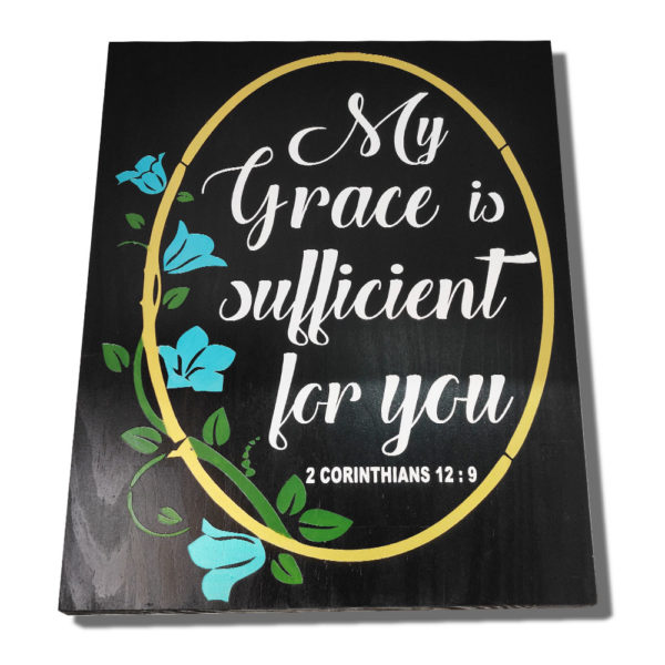 My Grace is sufficient for you – 19 x 14 inches – Wooden Wall Plaque Ebony – white